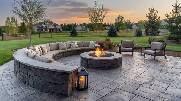 Stamped concrete patio with fire pit in Tyler TX